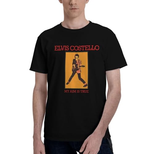Elvis Costello Mens Short Sleeve T Shirt Outdoor Cotton Round Neck T-Shirt Black X-Large