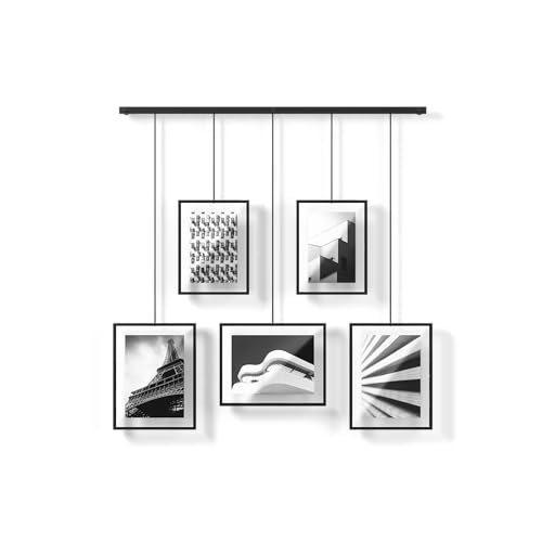 Umbra Exhibit Picture Frame Gallery Set, Adjustable Wall Collage Displays Five Photos (Two 4x6' and Three 5x7'), Set of 5, Black