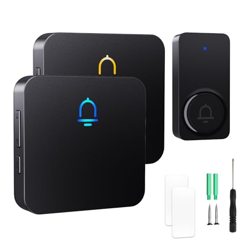 Wireless Doorbells for Home with 2 Plug-In Receivers, Waterproof Door Chime at Over 1300 Feet,Door Bell Ringer Wireless,With a Maximum Volume of 120 dB, Adjustable Volume and LED Flash