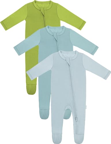 RRP Unisex Baby Footies Pajamas,Buttery Soft Rayon Sleep 'N Play PJs,2-Way Zipper Closure,0-18 Months (Grassy/SeaGreen/Sage, 3-6 Months)