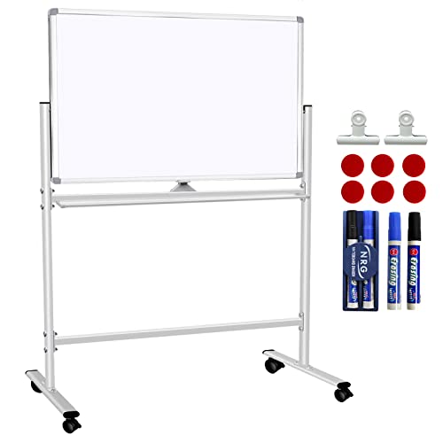 Mobile Whiteboard - 36x24 Double Sided Magnetic Dry Erase Board with Stand, Rolling Whiteboard on Wheels with Stand with 360° Rotate for Office Classroom, Whiteboard Easel for Meeting, Training