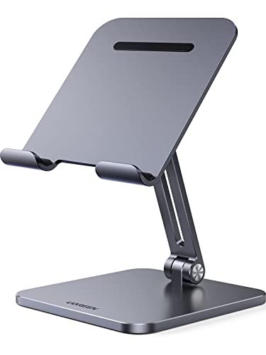 UGREEN Tablet Stand Holder for Desk Adjustable Aluminum Portable Stand Holder Foldable Dock Home Office Desk Accessories Compatible with iPad pro 12.9, iPad Air Mini 6 5 4 3 2, Grey