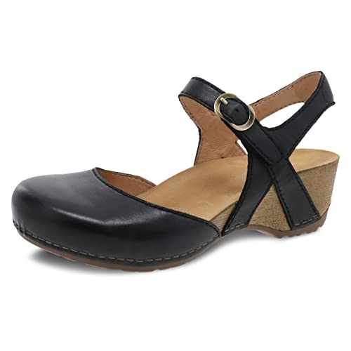 Dansko Tiffani Wedge Sandal for Women - Cushioned, Contoured Footbed for All-Day Comfort and Support Black Sandals 6.5-7 M US