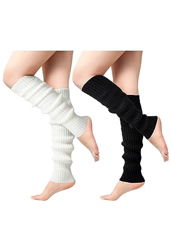 Passionbility 2 Pairs Leg Warmers for Women - Leg Warmers 80s Ribbed Knitted Long Socks for Party Sports