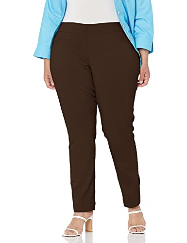 SLIM-SATION womens Plus-size Wide Band Pull-on Straight Leg With Tummy Control Pants, Chocolate, 18 Plus
