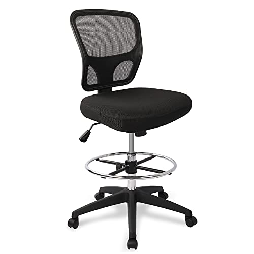 Armless Drafting Chair Tall Office Chair Adjustable Height High Back Ergonomic Desk Chair Drafting Stool Rolling Bar Stools Chairs with Footrest and Wheels