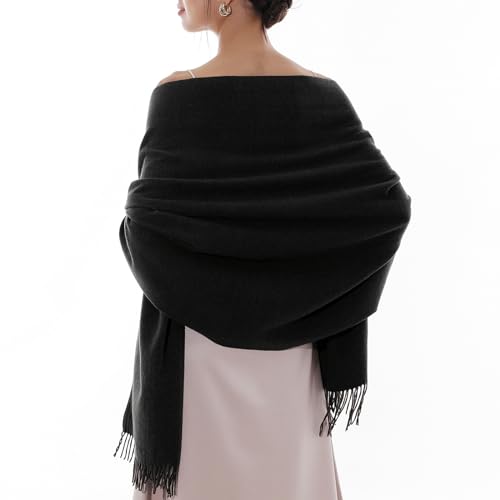 RIIQIICHY Scarfs for Women Winter Black Pashmina Shawls and Wraps for Evening Dresses Warm Large Scarves Wedding Shawl