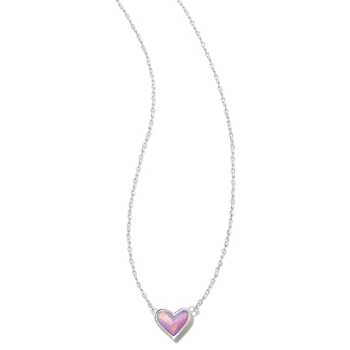 Kendra Scott Ari Heart Pendant Necklace for Women, Fashion Jewelry, Rhodium-Plated Brass, Lilac Opalescent Resin