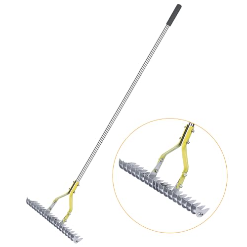 BARAYSTUS Thatch Rake, 15-Inch Wide Lawn Thatching Rake for Cleaning Dead Grass, Efficient Steel Metal Lawn Grass Rake with Stainless Steel Handle, Lawn loosening Soil Rake, 58.5-Inch Length.