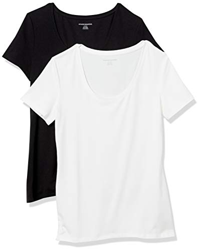 Amazon Essentials Women's Classic-Fit Short-Sleeve Scoop Neck T-Shirt (Available in Plus Size), Pack of 2, Black/White, X-Large