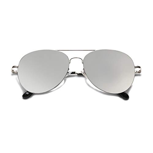 SOJOS Classic Aviator Sunglasses for Women Men Metal Frame Spring Hinges SJ1030, Silver/Silver