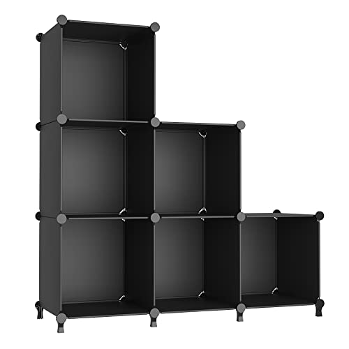 AWTATOS Cube Storage Organizer, Storage Cubes Shelves Bookshelf, 6 Cube Closet Organizers and Storage, DIY Stackable Plastic Clothes Organizer Shelving for Bedroom, Home Office, Black