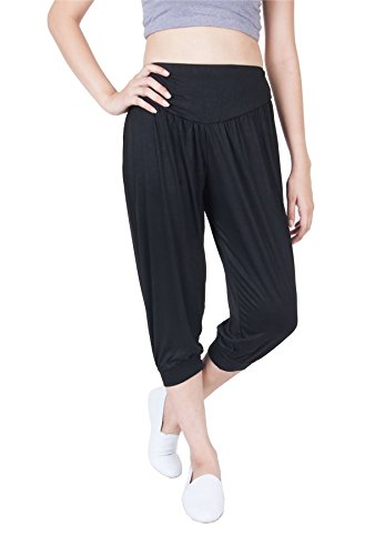 LOFBAZ Yoga Pants for Women Maternity PJs Pajamas Sweatpants Lounge Harem Boho Joggers Womens Dance Genie Indian Clothing Black (Capri) 3XL