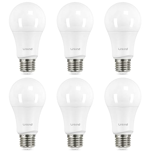 Linkind 75 Watt Equivalent, A19 Dimmable LED Light Bulbs, E26 Base, 2700K Soft White, 13W 1100 Lumens CRI80+ 120V, UL Listed FCC Certified, Pack of 6