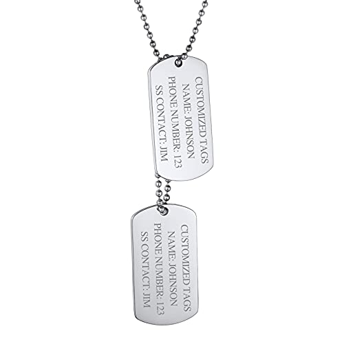 FindChic Personalized Dog Tags, Engraved Military Dog Tags, Custom Name Necklace Double ID Tag Pendants Stainless Steel Dog Tag Chains for Men