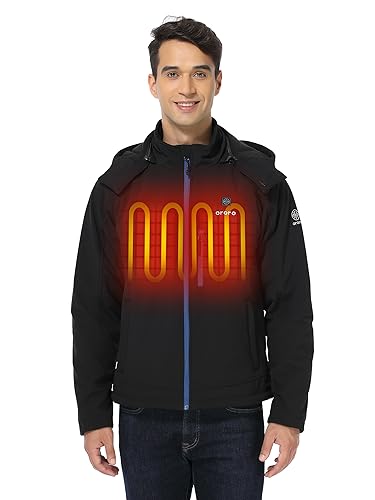 ORORO Men's Soft Shell Heated Jacket with Detachable Hood and Battery Pack (Black/Blue, XL)