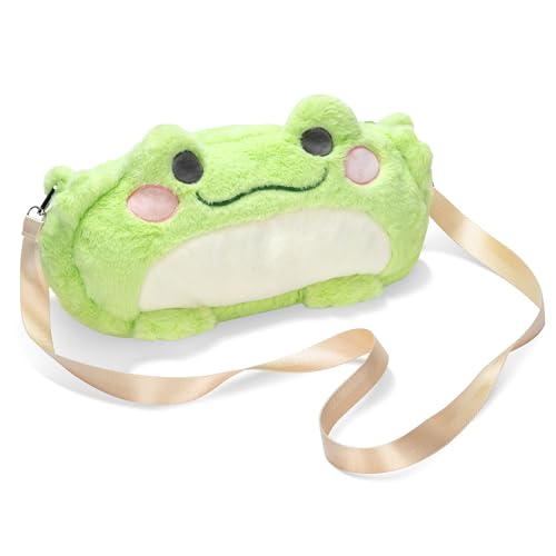 GeekShare Cute Plush Switch Carrying Case Compatible with Nintendo Switch/OLED,Portable Travel Bag with A Removable Shoulder Strap - Frogs