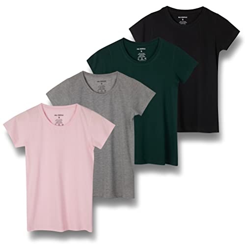 4 Pack: Womens Cotton Crew Neck Scoop Short Sleeve T-Shirt Women Shirt Tshirt Tshirts Shirts Athletic Tee Tops Casual Blouse Tees Lounge Ladies Basic Workout Classic Relaxed Loose Fit - Set 4,M