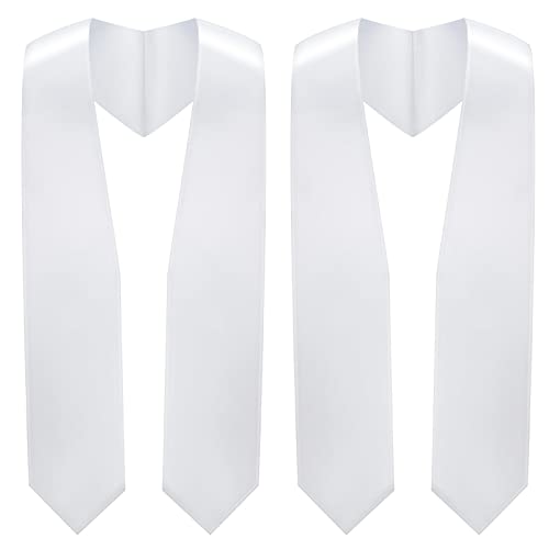 Unisex Graduation Stole Sash Sublimation Stoles for Graduation Adult Plain Blank Plain Scarf Stole for College, 60 Inch (White,2 Pcs)