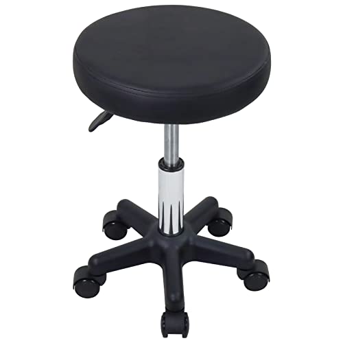 FURWOO Round Rolling Stool Height Adjustable Stool with Wheels for Spa Salon Massage Black