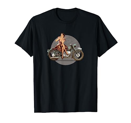 Pin-up girl 1940s motorcycle retro poster WWII T-Shirt