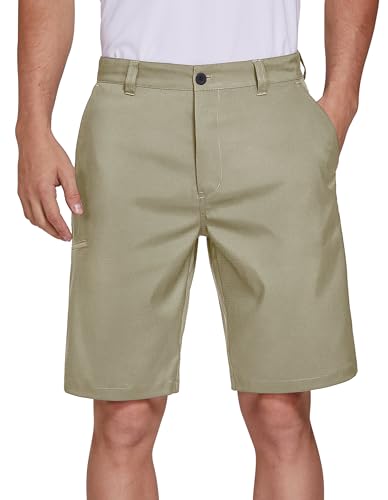 PULI Men's Golf Hybrid Dress Shorts Casual Chino Stretch Flat Front Lightweight Quick Dry with Pockets Tan