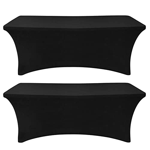 SEPARO - 2Pack, 6FT Spandex Table Cover Black Fitted Rectangular Tablecloth Stretchable Fabric Lycra Tablecloth 6 ft Wrinkle-Free for Party Tradeshows Banquet Weddings Cocktail, 2 Pcs