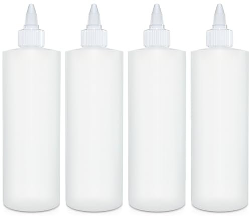 BRIGHTFROM Condiment Squeeze Bottles, 16 OZ Empty Squirt Bottle with Twist Top Cap, Leak Proof - Great for Ketchup, Mustard, Syrup, Sauces, Dressing, Oil, Arts and Crafts, BPA FREE Plastic - 4 PACK