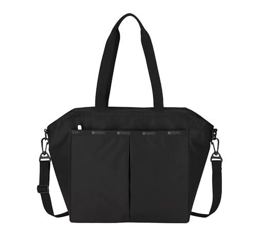 LeSportsac Recycled Black Large Ever Tote Handbag/Satchel & Convertible Crossbody + Top Handle Tote & Cosmetic Bag, Style 3802/Color R086, Sleek Black New Environmentally Conscious Recycled Collection