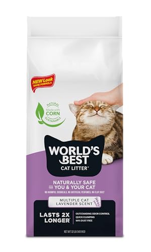 WORLD'S BEST CAT LITTER Multiple Cat Lavender Scented 32-Pounds - Natural Ingredients, Quick Clumping, Flushable, 99% Dust Free & Made in USA - Calming Fragrance & Long-Lasting Odor Control