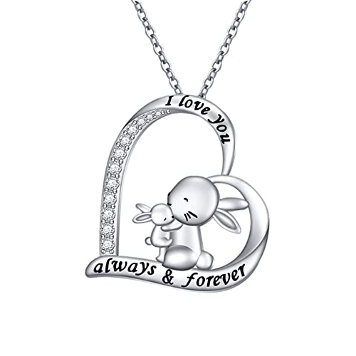 GZSRTT Cute Animal Necklaces Alloy&Sterling Silver Elephant/Sea Turtle/Bunny Luxury Pendant Necklace Jewelry for Women Girls Mother Child Birthday Gifts (Rabbit)