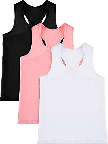 3 Pieces Girls Dance Tank Top Racerback Crop Tank Top Sleeveless Dance Top for Ballet Gymnastics Dancewear (Black, White, Pink, 6 Years)