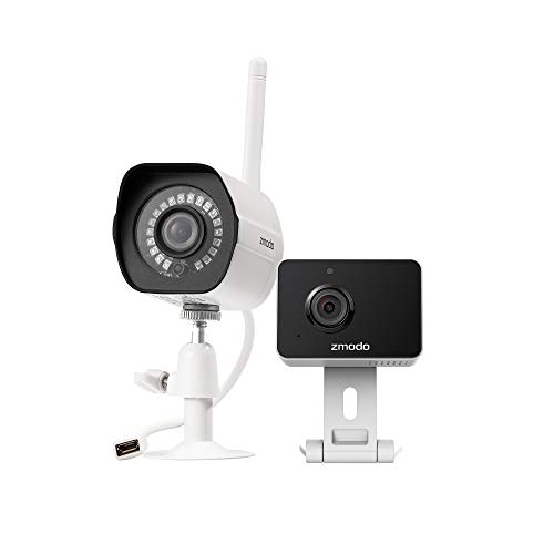 Zmodo Cameras for Home Security (Indoor & Outdoor Camera Bundle), 1080p HD, IP Camera Wireless WiFi, Motion Detection, Two-Way Talk, Night Vision, Remote View, Cloud Service, Work with Alexa/Google