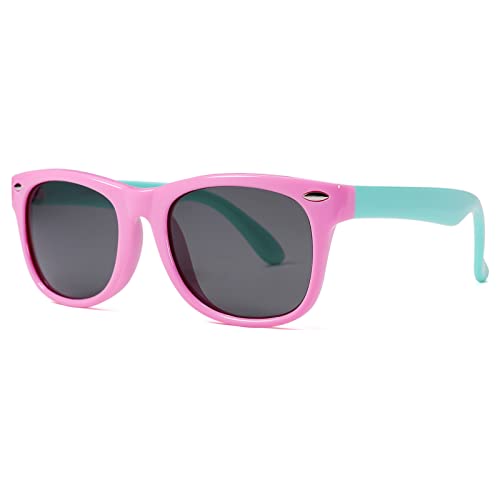 Pro Acme TPEE Rubber Flexible Kids Polarized Sunglasses for Baby and Children Age 3-10 (Pink/Green)