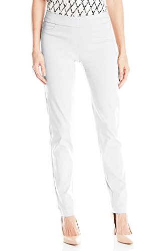 SLIM-SATION Women's Wide Band Regular Length Pull-on Straight Leg Pant with Tummy Control, White, 14