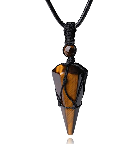 XIANNVXI Tiger Eye Healing Crystal Stone Pointed Necklace Adjustable Black Rope Natural Gemstone Pendant Necklaces Jewelry for Men Women