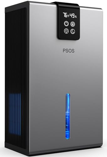 PSOS Dehumidifier, 99 oz Dehumidifiers for Basement, Quiet Small Dehumidifiers for Bedroom with Auto Shut Off,Portable Dehumidifier for Home with 2 Working Modes, 7 Colors LED Light.