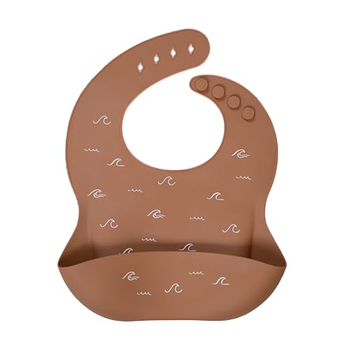 EvryBaby Silicone Baby Bib | Adjustable Fit Waterproof Bibs (Waves)