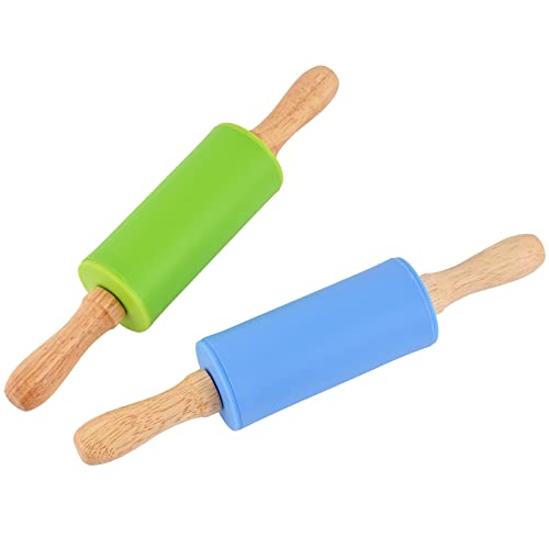 Mini Silicone Rolling Pin for Kids,Non-stick Surface Wood Handle,9-inch 2 Pack …