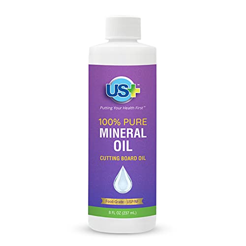 8oz US+ 100% Pure Mineral Oil - Cutting Board Oil - Food-Grade - USP - GMO-Free - Restores & Protects Cutting Boards, Butcher Blocks, Countertops, Steel Surfaces & More
