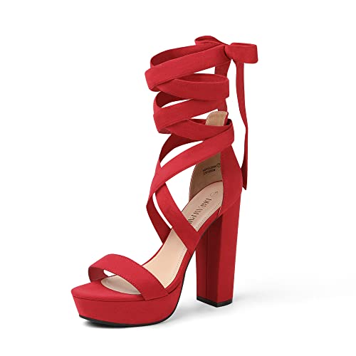 DREAM PAIRS High Chunky Block Platform Heels for Womens Strappy Gladiator Sexy Open Toe Dressy Sandal SDHS2205W Red 8