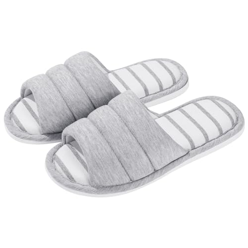 shevalues Women's Soft Indoor Slippers Open Toe Cotton Memory Foam Slip on Home Shoes House Slippers, Light Grey 260