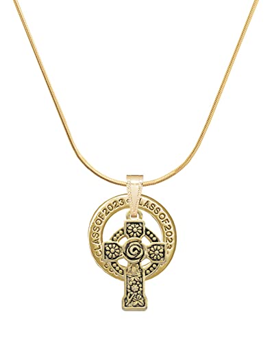 Delight Jewelry Goldtone Large Celtic Cross Gold-tone Class of 2023 Ring Necklace, 18'
