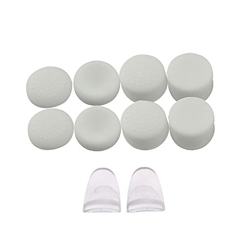 Replacement L2 R2 Buttons Trigger Extender + Silicone Analog Thumb Stick Cap Cover Grip Thumbsticks Joystick for Sony PS4 PS4 Pro Slim Controller (White)