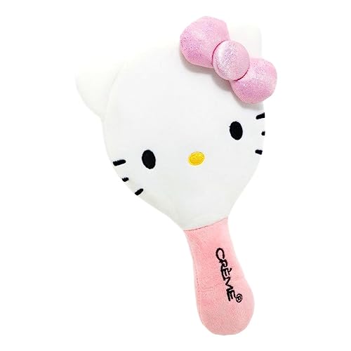 The Crème Shop X Hello Kitty Limited Edition Plush Portable Mirror - Genuine Sanrio - Soft Plush Covering - Glass Mirror - Embroidered Features - Sparkly Pink Bow - Ideal for Hello Kitty Lovers