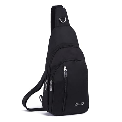 Seoky Rop Small Sling Bag for Men Women One Strap Shoulder Crossbody Backpack with USB Charging Port for Hiking Cycling Travel Black