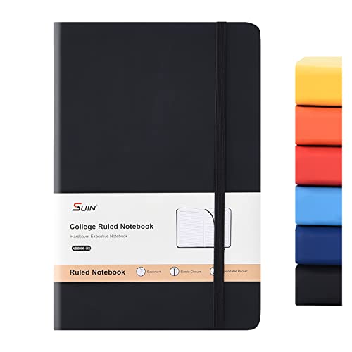 SUIN Hardcover-Journal-Notebooks, A5 Lined Journals Notebook for Writing 200 Pages, 8.2 x 5.5 inch, Classic Ruled Notebooks for Work/Travel/College (Black- 1 Pack)