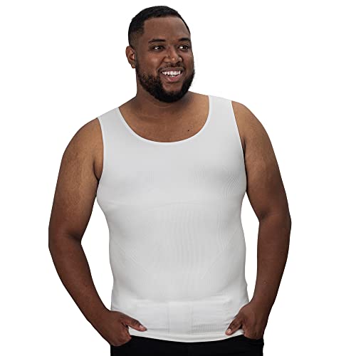 QORE LOGIQ Men's Gynecomastia Compression Shirt, White Tank Top Body Shaper, Slimming Undershirt 3XL