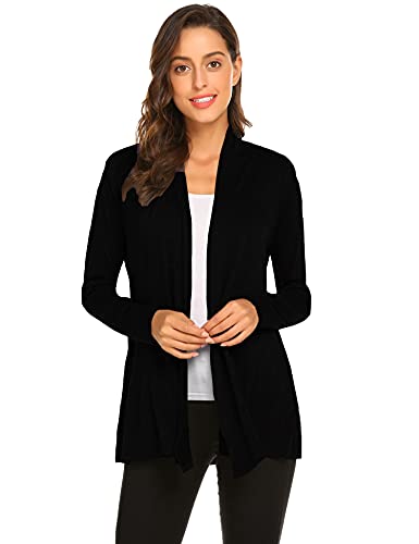 Newchoice Women's Soft Drape Lightweight Long Sleeve Cardigan Sweaters Loose Casual Fall Dusters (Black, L)
