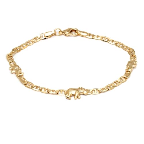 Barzel 18K Gold Plated Flat Marina Elephant Anklet For Women - Made In Brazil (Gold, 10 Inches)